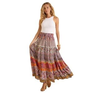 Calypso St. Barth, Silk Denueve Skirt Vibrant Maxi Skirt, Size M